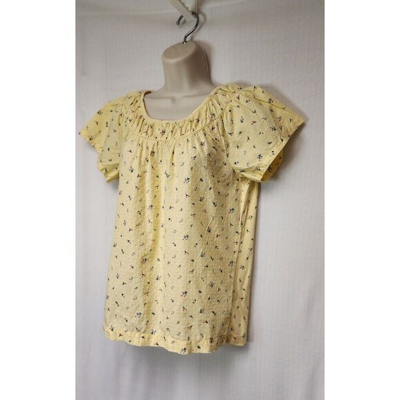 LOFT Garden Floral Yellow Mixed Media Short Sleeve Blouse XS - Picture 4 of 6